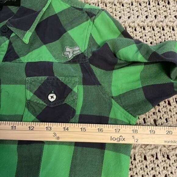 Fox Girls Green & Black Plaid Long Sleeve Flannel Shirt L 100% Cotton Made In Ch - Picture 8 of 15